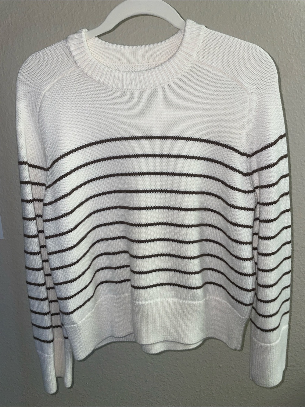 Abercrombie & Fitch Cream Crewneck with Brown Stripes